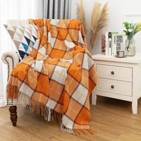 Quinnsus Orange Buffalo Plaid Throw Blanket For Couch  Soft Lightweight Fall Farmhouse Thanksgiving Throw Blankets Checkered Blanket With Tassels For Bed  Home Decor (50""X60"")