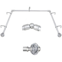 Bay Window Curtain Rods  Usfook Silver Curtain Rods For Bay Windows 32 To 86 Inch (Center Rod)  32 To 58 Inch Side Rods For Windows  Decorative Drapery Rods With Bling Finials