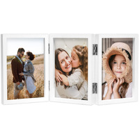 Orivan 5X7 Triple Picture Frame Hinged 3 Photos Folding Photo Frames With Glass Vertical Stand Frames  White