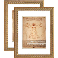 Wynco 12X16 Antique Gold Ornate Picture Frame  With Mat For 9X12 Inches Photos  Plexi Glass Protection  2 Pack