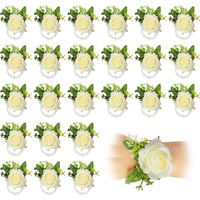Sherr 24 Pcs Wedding Rose Wrist Corsage Wristlet Band For Bridal Bridesmaid Women Flowers Bracelets Decor Wedding Artificial Flowers For Party Prom Wedding Homecoming(White)