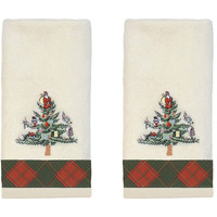 Spode - Fingertip Towels  Soft & Absorbent Cotton  Set Of 2 Christmas Tree Tartan Collection