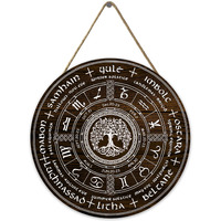 Wheel Of The Year Wood Sign  Sabbats Pagan Witch Sign  Wiccan Holidays  Wicca Calendar  Yule Altar  Vintage Handmade Christmas Sign  Christmas Decor 12 In