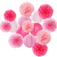 Light-Hot Pink Party-Decorations Paper-Flowers Lanterns- 15Pcs Graduation Girl Birthday Decor Tissue Pom Poms Streamers  Bridal Baby Shower Wedding Bachelorette Valentine Hanging Supplies Hugfond