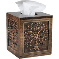 Ukwell Wood Carved Tissue Box Cover Square Brown Tissue Holder Lacquered Tree Of Life Design Rustic Vintage Home Decor For Bathrooom Bedroom Living Room