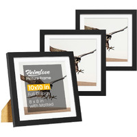 Heimlove 10X10 Picture Frames Set Of 3 With Mat To Display 8X8 Picture Plastic Black Photo Frame For Poster Diploma Certificate And Document With Gallery Wall Frame Set