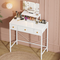 Higdbfe Makeup Vanity Desk With Mirror And Lights & 3 Drawers  Small Vanity Desk With Height-Adjustable Stand  Vanity Table For Girls Gifts  Bedroom And Small Spaces  Fabric Drawer  27.5''  White