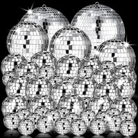 54 Pcs Disco Ball  Hanging Disco Ball Decor Mini Silver Disco Ball Cake Topper Mirror Ball Decorations 71S Disco Themed Party Wedding Christmas Supplies