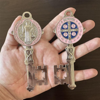 2Pcs/Set Enamel Double Side Saint Benedict 4.9Inchx2.9Inch Key Blessing For Protection - Medalla De San Benito Home And Door Hanger - Wall Hanger Catholic Easter Day Gifts San Benito Gift