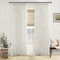 Pinch Pleated Linen Curtains 108 Inches Long For Living Room 2 Panels Set Cream Ivory Flax Double Pleated Drapes Back Tab Neutral Boho Ceiling Floor 108 Inch Window Curtains Bedroom Natural Birch