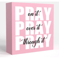 Krollma Pink Office Desk Accessories Decor Sign  Pink Dorm Room Decor For Women  Pink Bathroom Decor  Inspirational Christian Gifts For Women Boss  Pray On It Wooden Sign Bible Verse Wall Art Decor