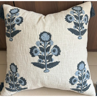 Yugtex Hand Embroidered Russell Motif Decorative Square Accent Throw Pillow Cover - Pillowcase For Living Room Sofa  Couch  Bedroom - Chair Cushion Cover - 20X20  Ivory