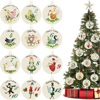 12 Pcs 12 Days Of Christmas Ornaments Wooden Christmas Tree Decorations Hanging Vintage Christmas Decorations Rustic Farmhouse Ornaments Set 12 Days For Xmas Holiday Party Supplies