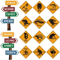 Perkoop 16 Pieces Australian Party Decoration Outback Road Sign Cutouts Australian Theme Decoration Outback Road Street Sign G'Day Mate Wall Decorations For Festive Occasions