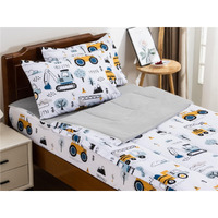 Ntbed Construction Truck Printed Zipper Bedding Sets Twin Lightweight Microfiber Forest Car Comforter Sets With Fitted Sheet Pillow Covers White Grey