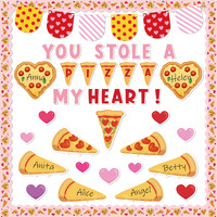 Cpicdn 136Pcs Valentines Day Pizza Bulletin Board Classroom Decorations Cutouts Name Tags You Stole A Pizza My Heart Banner Wall Decor For Elementary School Valentines Party Supplies