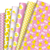 Jarthenaamcs 12 Sheet Rubber Duck Wrapping Paper -Not Roll- Pink Yellow Bubble Duck Gift Wrap Paper Folded Flat Craft Paper For Valentine's Day Diy Crafts Party Supplies  19.7 X 27.6 Inch