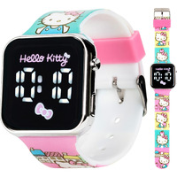 Accutime Hello Kitty Led Kids Watch - Silver Plastic Case  Colorful Printed Artwork  White Led Display  Soft Silicone Strap  Easy To Read  Ideal For Girls  Official Sanrio Merchandise