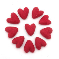 Glaciart One Red Felted Hearts - 1.5  (10 Pcs) - Needle Felting - Needle Felting & Essential Oils Ready - Handmade In Nepal Using 100% Natural New Zealand Wool  For Art Projects & Valentines Decor