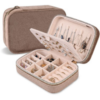 Dajasan Velvet Travel Jewelry Case  Mini Portable Travel Jewelry Organizer Boxes  Jewelry Gift Box For Birthday Mother's Day Valentine's Day Christmas (Khaki)