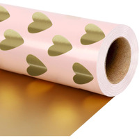 Laribbons Reversible Valentine's Day Wrapping Paper Roll  17 Inch ? 33 Feet  Gift Wrapping Paper With Gold Heart On Pink Design  Perfect For Wedding  Birthday  Bridal Shower  Anniversaries