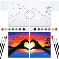 Vochic Sip And Paint Kit  Pre Drawn Canvas Couples Paint Party Kit  Painting Art Set With Outline Canvas For Adults Date Night Games Couples Sunset Heart  Valentine's Day  2 Pack (8 X 10 Inches)