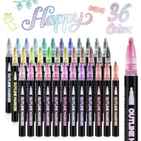 Lightwish Outline Markers 36 Colors Outline Pens  Shimmer Markers Double Line Outline Markers Glitter Markers Set For Christmas Greeting Card Making Drawing And Art Supply
