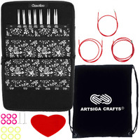 Chiaogoo Twist Red Lace 4-Inch Small 7400-S Interchangeable Circular Knitting Needle Set  Sizes Us 2  3  4  5  6  7  8  Stainless Steel With 4 Cords With Project Bag