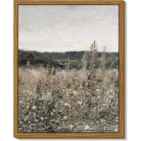 Insimsea Framed Canvas Prints Art Vintage Decor  Wildflower Field Meadow With Flowers Painting  Rustic Landscape Wall Art For Living Room Bedroom Home Bathroom  8""X10""