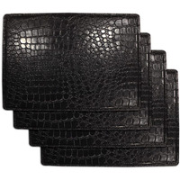 Faux Leather Placemats For Dinner Table - Pack Of 4 (Black (Crocodile))