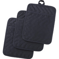 Anyi Pot Holders And Oven Mitts 7"" X 9"" Heat Resistant Cotton Pocket Pot Holder Set Feature Of Non Slip Kitchen Hot Pad Oven Mitts  3-Pack (Mood Indigo)