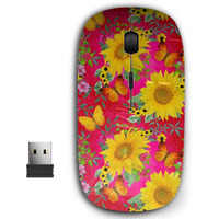 Kawamouse 2.4G Ergonomic Portable Usb Wireless Mouse For Pc  Laptop  Computer  Notebook With Nano Receiver (Floral Yellow Sunflowers)