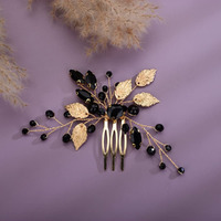 Jwicos Beaded Crystal Bridal Hair Comb With Hair Accessories For Brides And Bridesmaids (Gold Black)