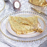 Eternal Beauty Gold Sequin Cloth Napkins 12""X12""- Pack 12 For Parties  Wedding Birthday Dinner Decoration