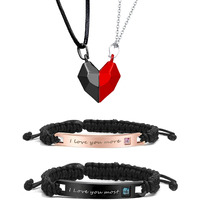 4Pcs Couples Bracelet And Necklace Couples Gifts For Him And Her Matching Necklace  Alloy  Alloy