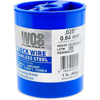 Lock Wire  T302/304 Stainless  Nasm20995  Ms20995C  Astm A580 Cond A  Ams5697  .025 In (0.63 Mm)  1 Lb (0.45 Kg) Dispenser Can  Approx. 595 Ft (181 M)