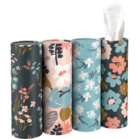 4 Pack Car Tissue Holder With 3-Ply Facial Tissues Bulk  Ubtkey Car Tissues Cylinder  Round Tissue Boxes For Car  Round Tube Car Tissue Box Round Container For Home Office Bathroom (Floral Pattern)