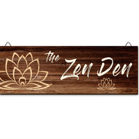 The Zen Den Wooden Wall Sign  13.7 X 4.7 Inches Hippie Room Decoration With Hooks  Hanging Meditation Accessories Decor For Chakra  Spiritual Room Accents