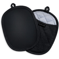 Rorecay Silicone Pot Holders Sets: Heat Resistant Oven Hot Pads With Pockets Non Slip Grip Large Potholders For Kitchen Baking Cooking | Quilted Liner | 9.8 X 7.6 Inches (Black  2)