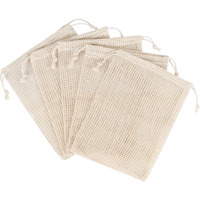 Palterwear 100 Percent Natural Cotton Double Drawstring Mesh Bag For Herbs  Nuts  Spices (5 X 7 Inch - Set Of 5)
