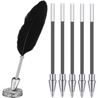 Gersoniel Feather Ballpoint Pen With Vintage Pen Holder  Black Ink  Classic Style  Includes 5 Pieces Refill