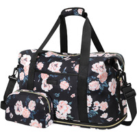 Expandable Travel Duffle Bag  Waterproof Weekender Overnight Bags For Women Men Hospital Bag For Women Labor Delivery Carry On Bag With Toiletry Bag For Travel Gym Airplanes(Black Foral  X-Large)