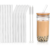 Renyih 10 Pcs Reusable Glass Boba Straws 9''X14 Mm Wide Glass Drinking Straws Jumbo Smoothie Straws For Bubble Tea Milkshakes Set Of 5 Straight And 5 Bent With 2 Cleaning Brushes -Dishwasher Safe