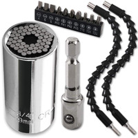 Cozihom Universal Socket Wrench  Self-Adjusting Socket Fits Standard 1/4''-3/4'' (7-19Mm) With Ratchet Wrench Power Drill Adapter  2Pcs 11.6'' Flexible Drill Bit Extension Shaft With Drill Bit Sets