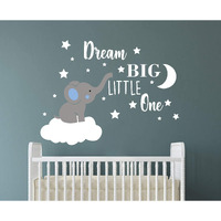 Dream Big Little One Elephant Wall Decal  Quote Wall Stickers  Baby Room Wall Decor  Vinyl Wall Decals For Children Baby Kids Boy Girl Bedroom Nursery Decor Y42 (Blue White(Boy))