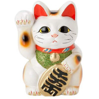 Made In Japan Lucky Cat 7.5'' Tokoname Porcelain White Maneki Neko Right Hand
