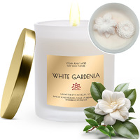 Natural Soy Wax Candle In Glass Jar | Luxury White Gardenia Scented Soy Candles With Embeds | Delicate And Floral Aroma| Long Burning 80 Hours Aromatherapy | Giftable Box | 10Oz