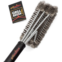 Grillaholics Essentials Grill Brush Steel - Triple Machine Tested For Safety - Stainless Steel Wire Grill Brush For Deep Grill Cleaning - Lifetime Manufacturers Warranty