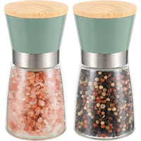 Vucchini Salt And Pepper Grinder Set Bamboo Lid- Adjustable Coarse Salt And Pepper Mills - Refillable Ceramic Burr Kitchen Gift Manual Salt Pepper Shakers Green