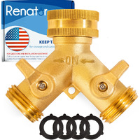 Renator Garden Hose Splitter  2 Way Heavy Duty Brass Water Hose Splitter  Faucet Spigot Y Splitter For Outdoor Use Double Valve Adapter Plus 2 Rubber Washers & Tape  Double Connector